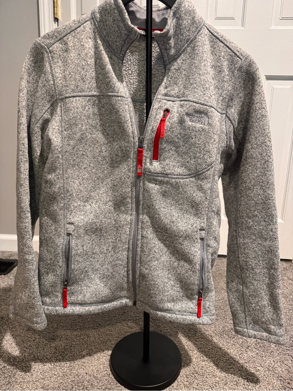 The North Face Gray Fleece Jacket with Red Zipper Accents - Kids